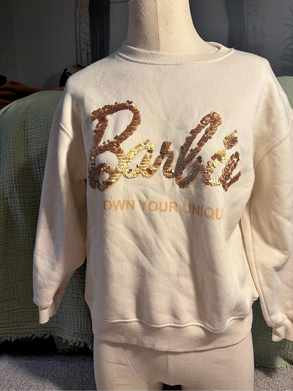 Zara Barbie Own Your Unique Sequin Sweatshirt Cream 11-12Y